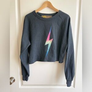 Aviator Nation Rainbow Bolt Cropped Sweatshirt Size Large